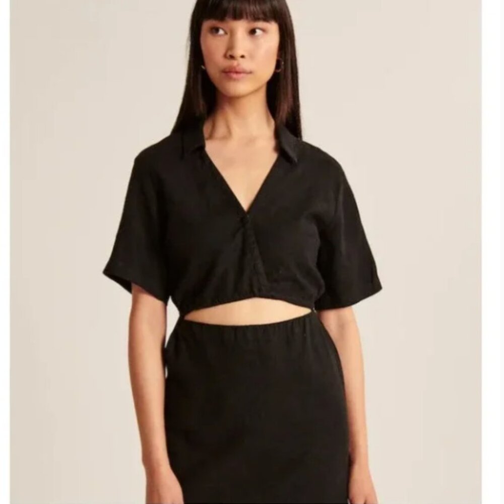 Abercrombie & Fitch Linen Blend Cut-Out Mini Shirt Dress Tie Wrap Around NWT